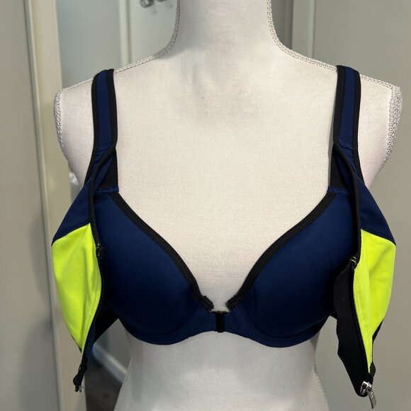 Victoria's Secret VSX Sport Blue & Yellow Zip Underwire Sports Bra, Size 34B - Picture 10 of 13